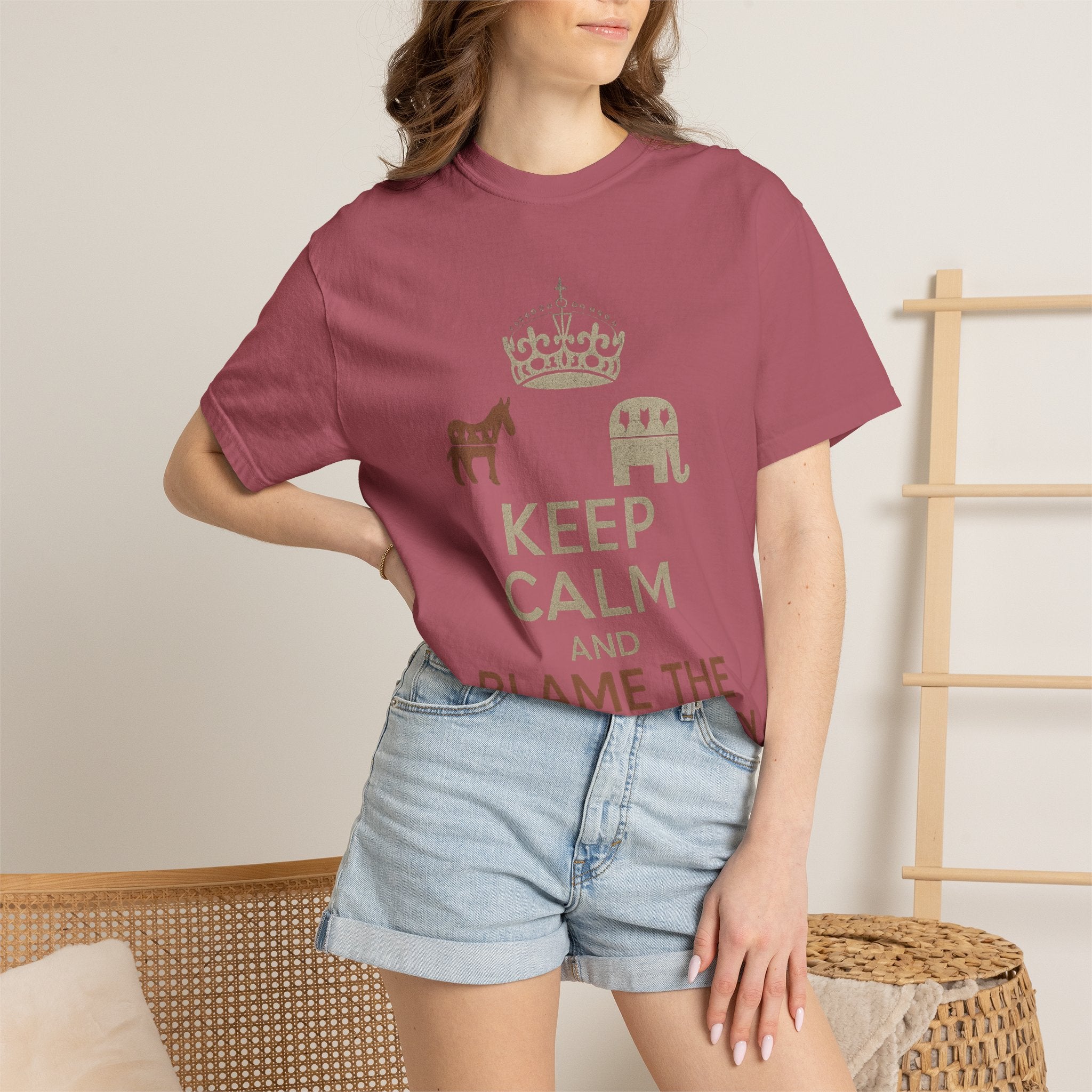 ""KEEP CALM AND BLAME THE OTHER PARTY" Unisex Garment-Dyed T-shirt