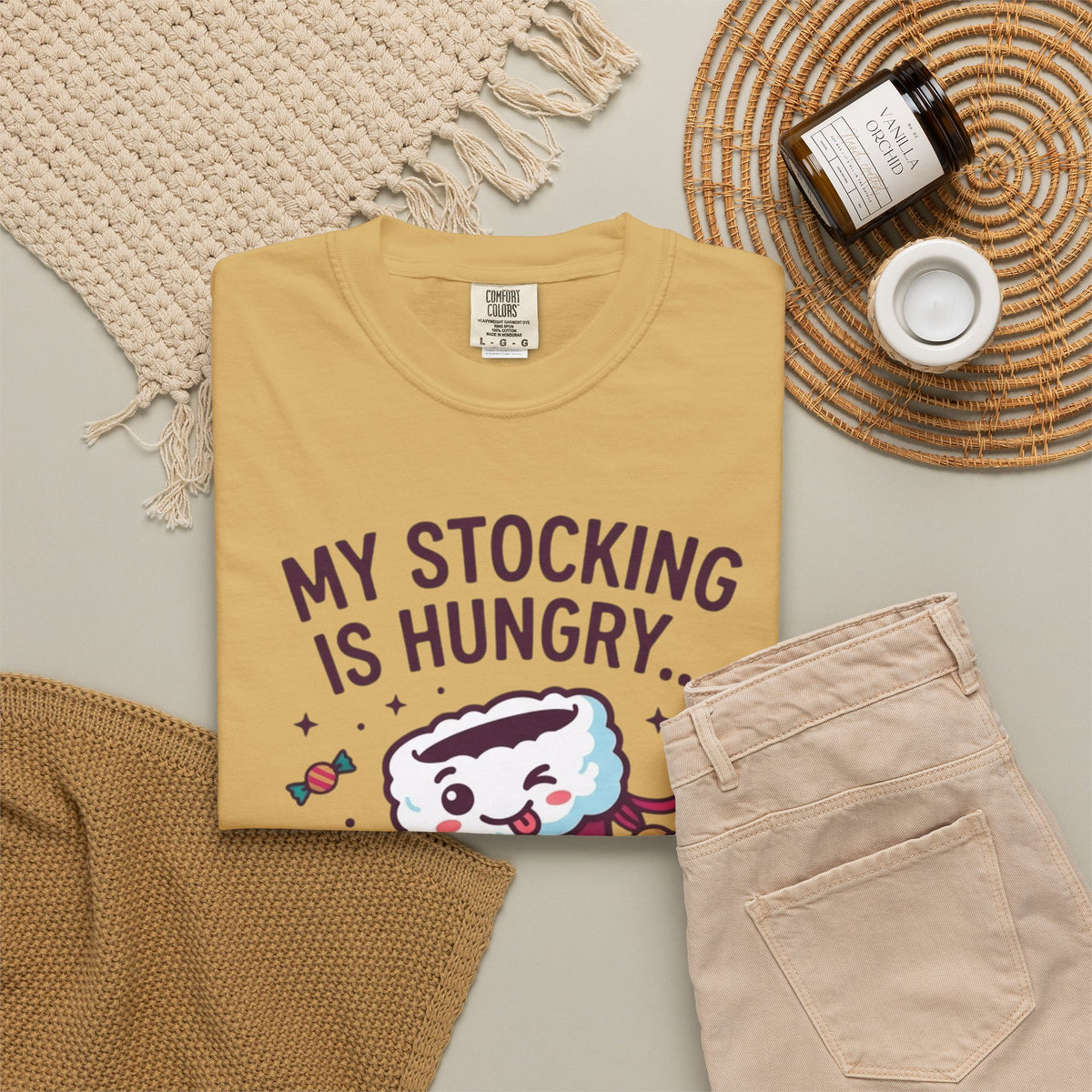 "My Stocking Is Hungry" Unisex Garment-Dyed Tee