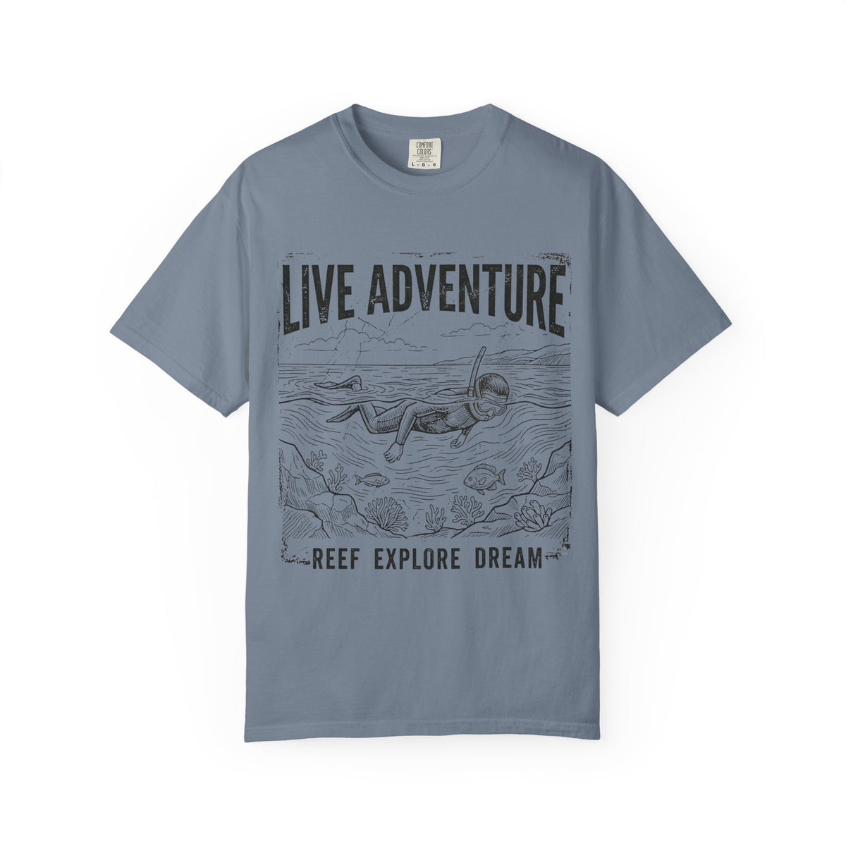 Color: Blue Jean | Live Adventure Surfing Unisex Garment-Dyed Tee