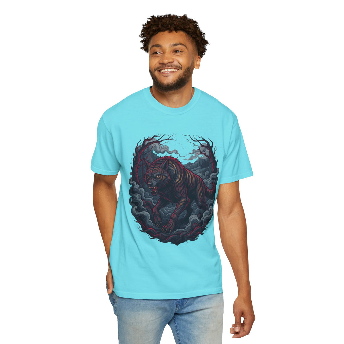 Color: Lagoon Blue | The Beast of Gévaudan (France) Unisex Garment-Dyed Tee