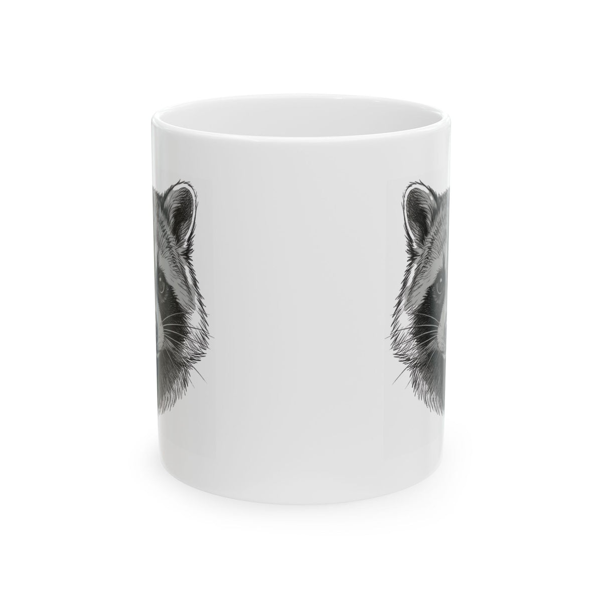 "Pencil Sketch Art Raccoon" White Ceramic Mug — Graphic