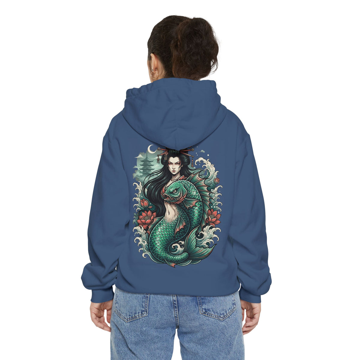 Color: True Navy | Ningyo (Japanese Folklore) Garment-Dyed Hoodie