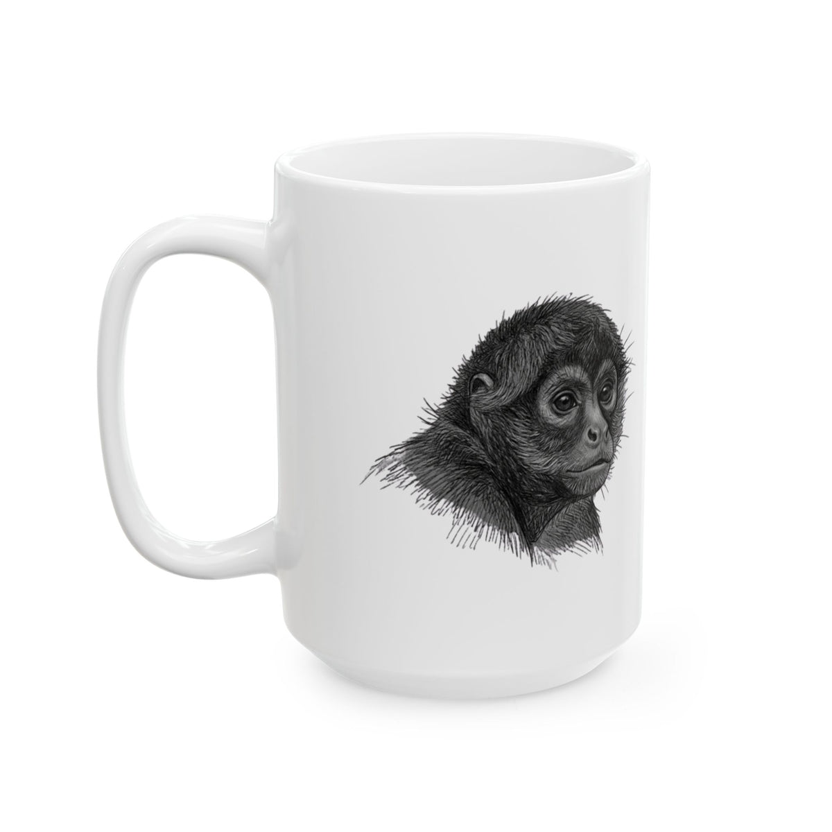 "Pencil Sketch Art Spider Monkey" White Ceramic Mug — Graphic