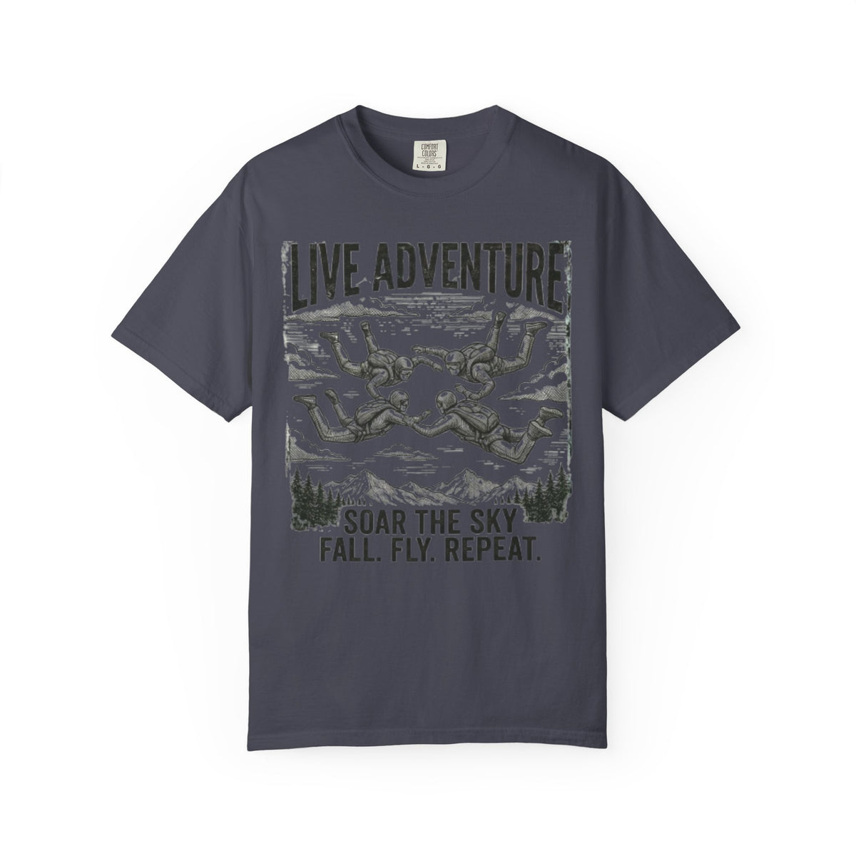 Color: Navy | Live Adventure - Skydive Unisex Garment-Dyed Tee