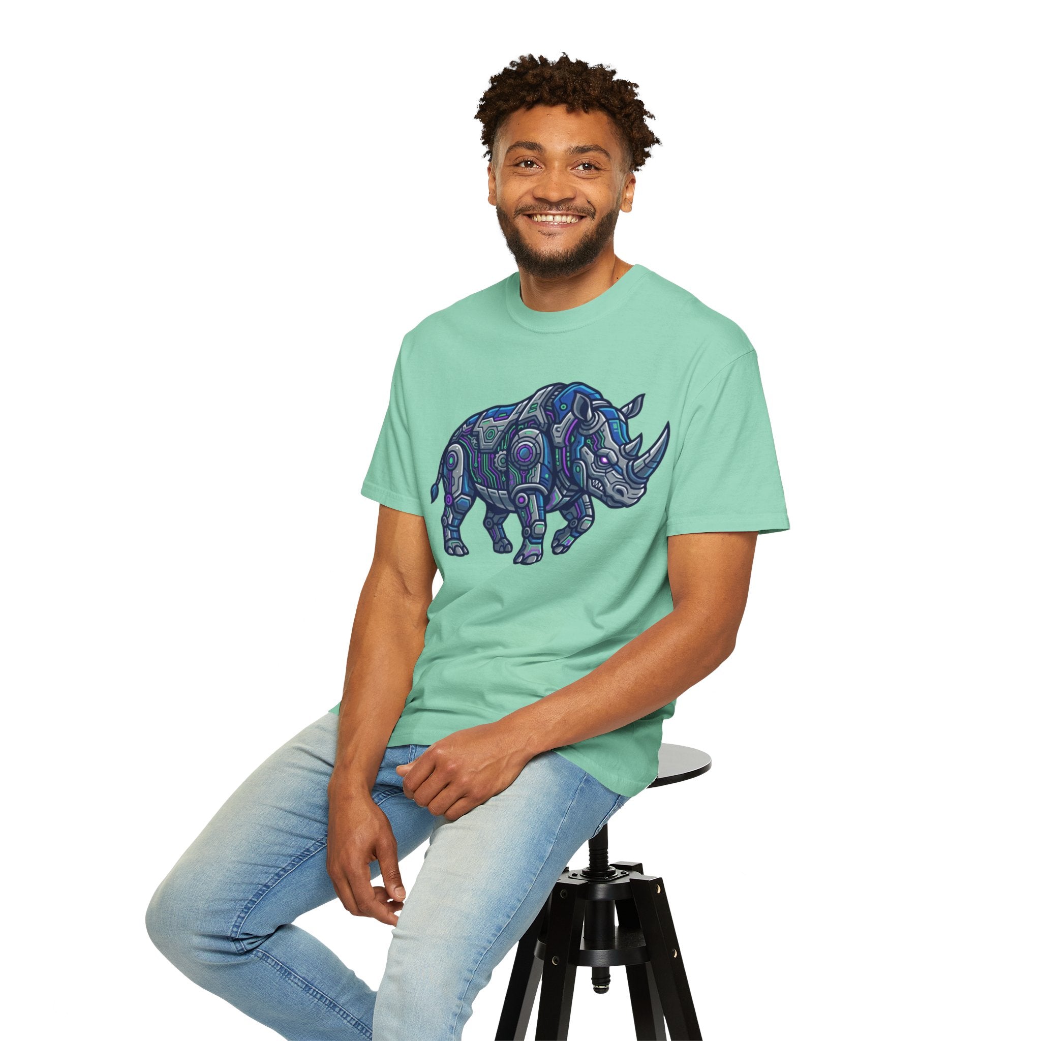 "Cyber Rhino" Unisex Garment-Dyed Tee
