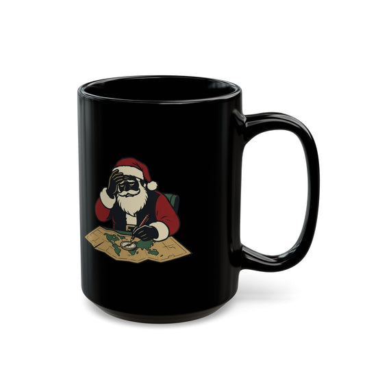 "Ho Ho Hard At Work" Black Ceramic Mug — Graphic