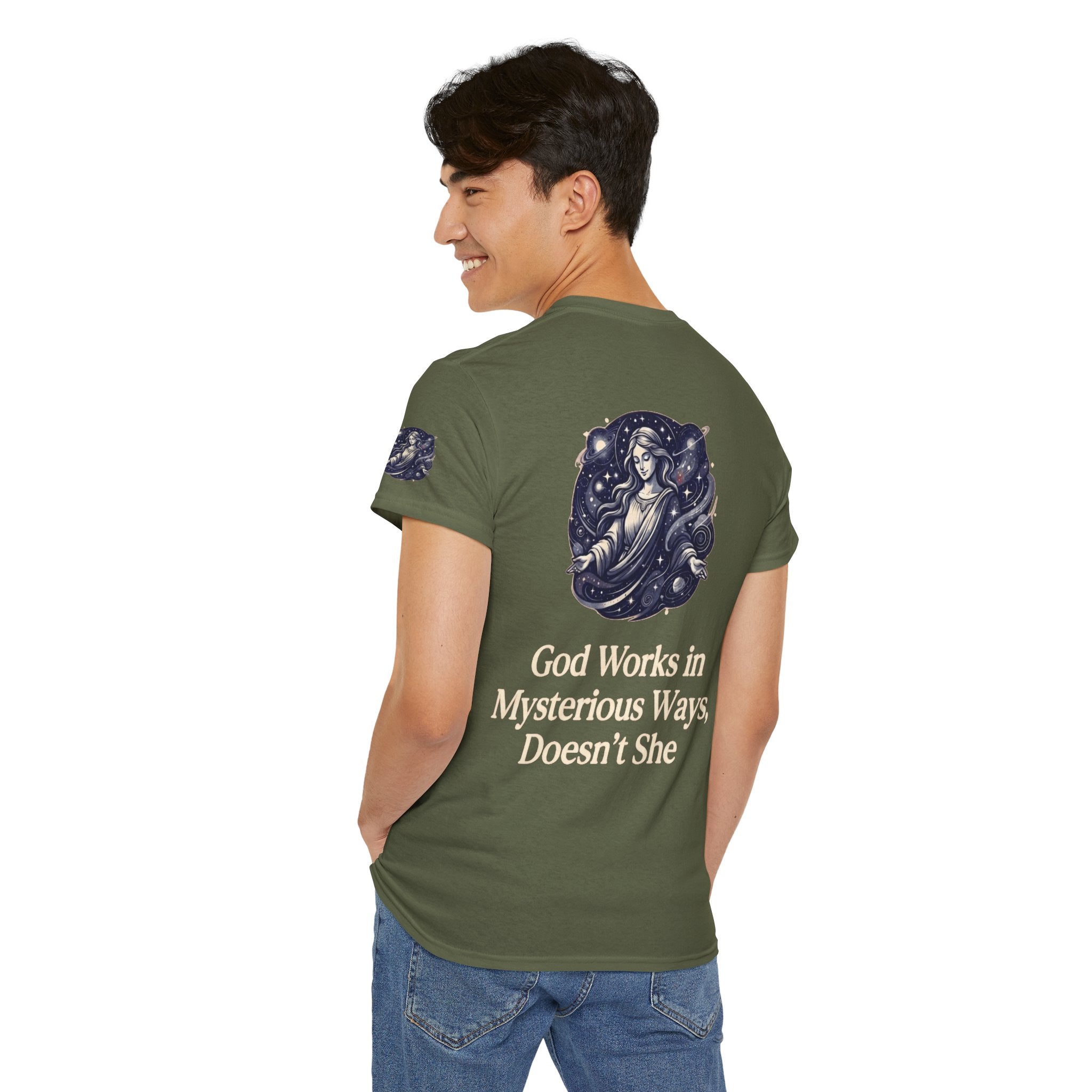"God Works in Mysteroius Ways" Premium Graphic Tee