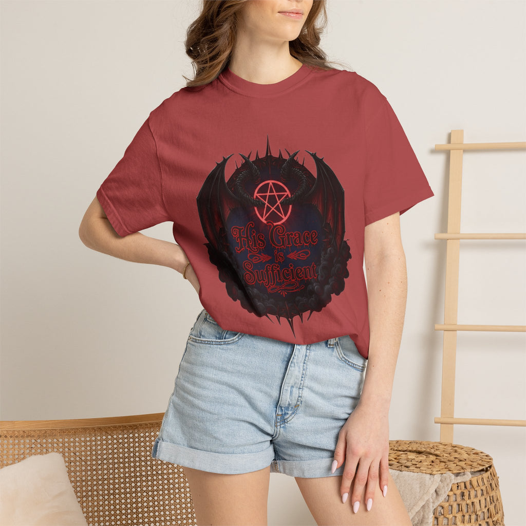 "His Grace is Sufficient Gothic T-Shirt" Unisex Garment-Dyed T-shirt