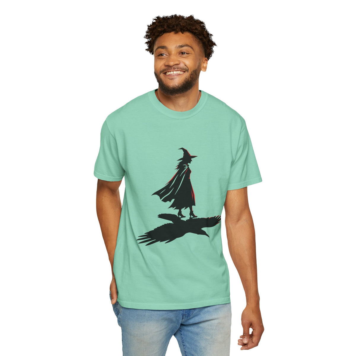 Color: Island Reef | Witch With Raven Shadow Unisex Garment-Dyed Tee