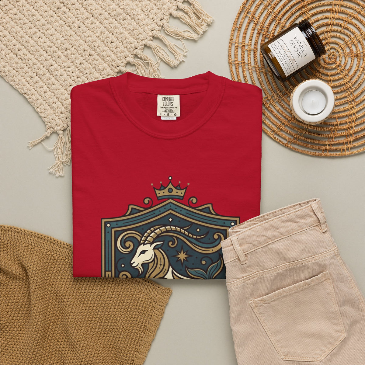 "Capricorn- The Sea-Goat Crest" Unisex Garment-Dyed Tee