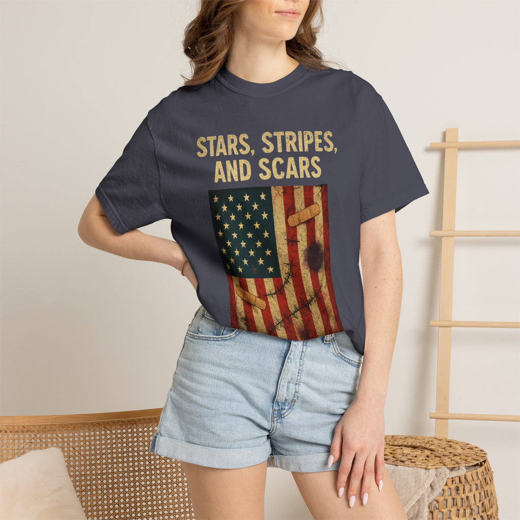 "STARS, STRIPES, AND SCARS" Unisex Garment-Dyed T-shirt