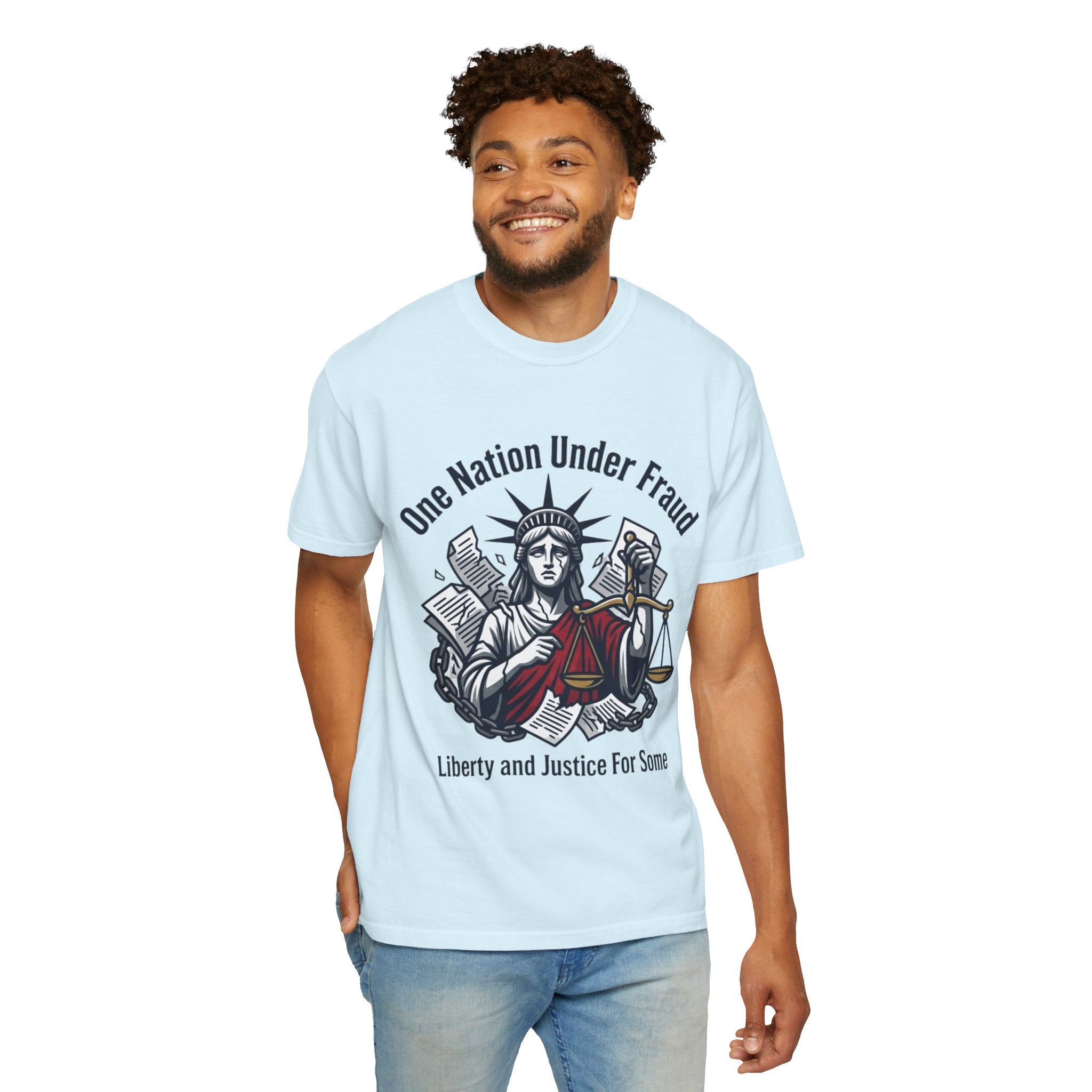 "One Nation Under Fraud" Unisex Garment-Dyed T-shirt