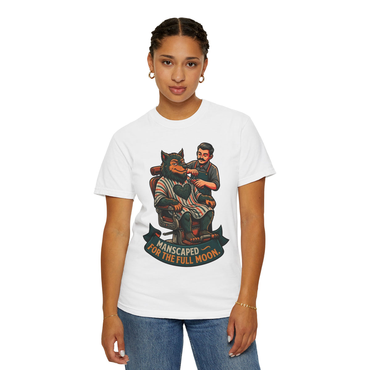Color: White | Manscaped for the Full Moon Unisex Garment-Dyed Tee