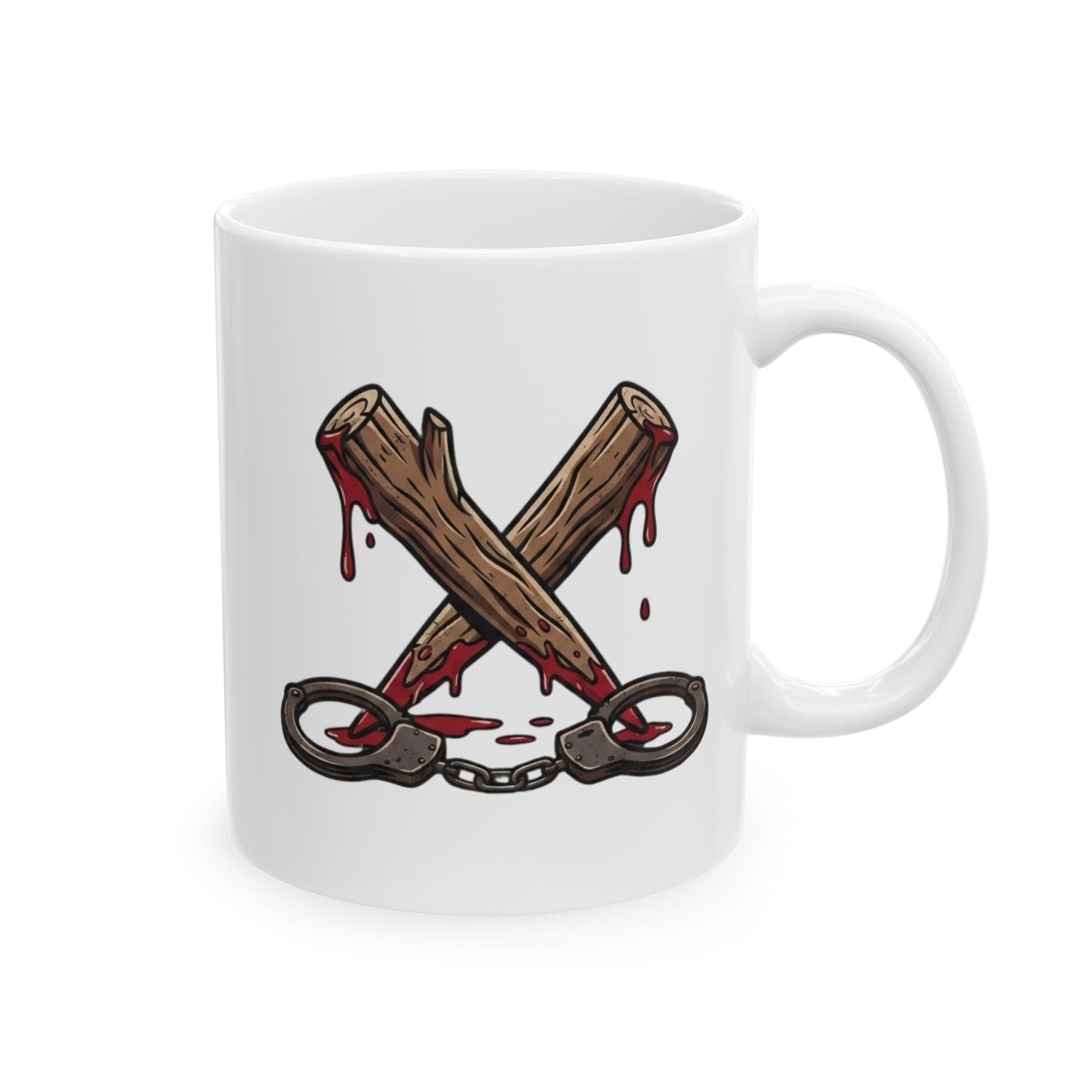 "Pound Your Stake In Me" White Ceramic Mug — Graphic