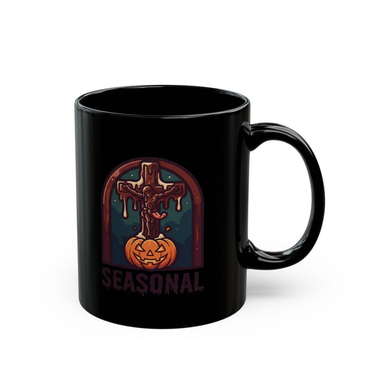 "Seasonal Transubstantiation" Black Ceramic Mug — Graphic