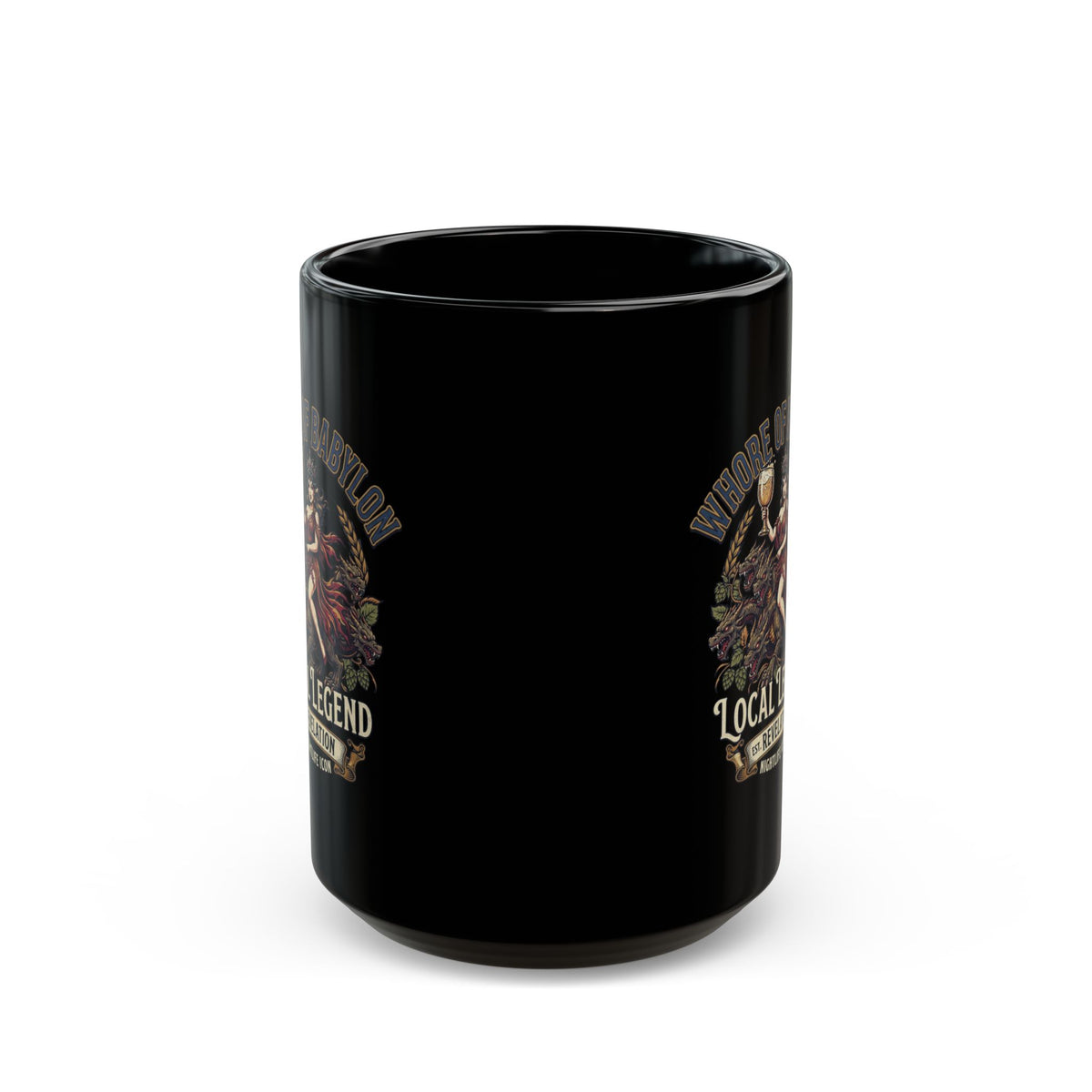 "Good Book Series Whore of Babylon" Black Ceramic Mug