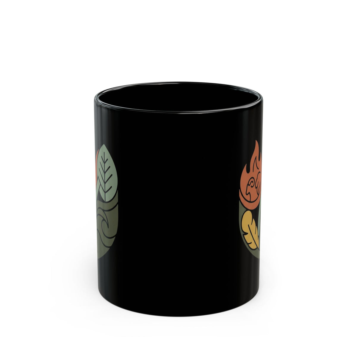 "Four Elements- Fire, Earth, Air, Water" Black Ceramic Mug — Graphic