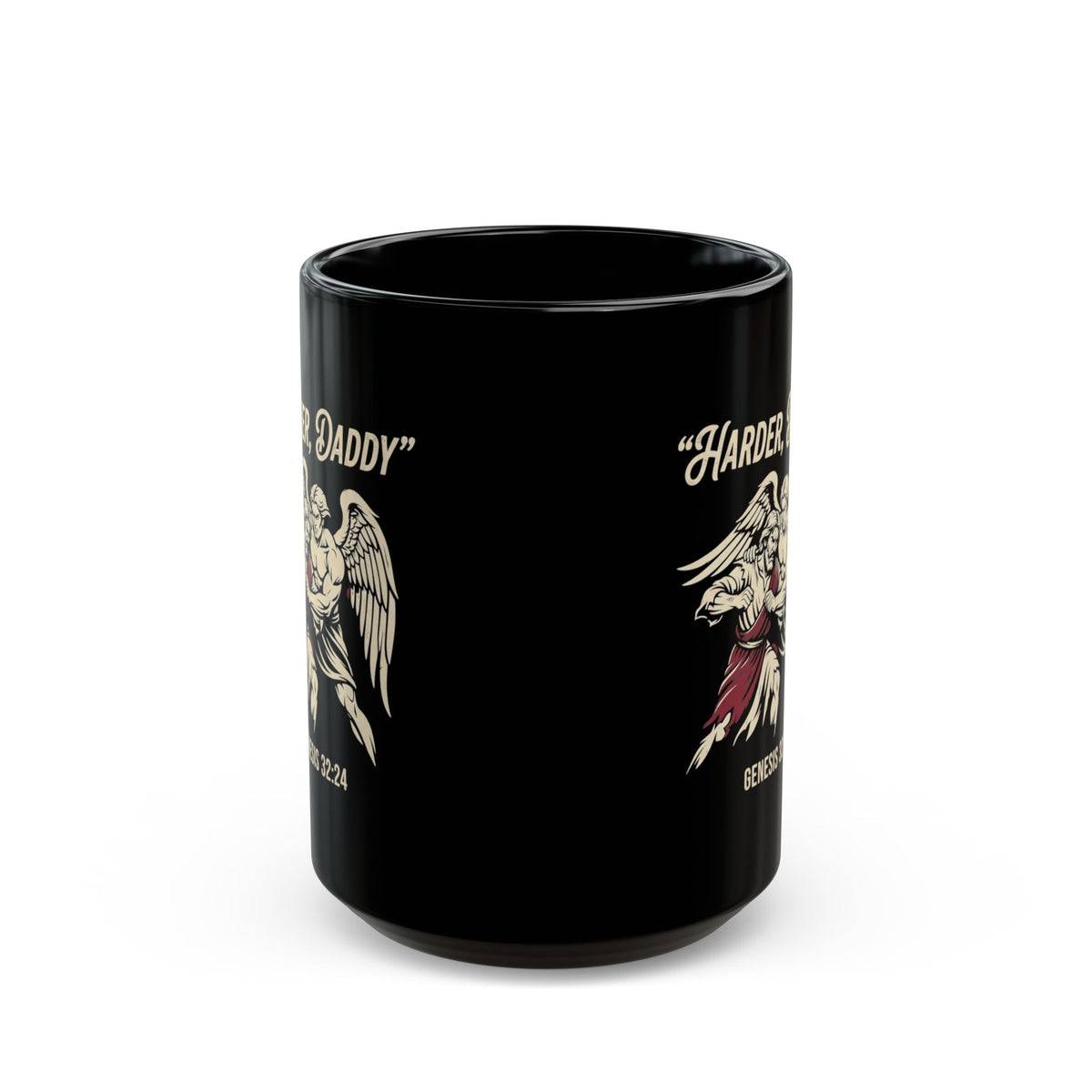 "Good Book Series Man vs Angel" Black Ceramic Mug — Graphic