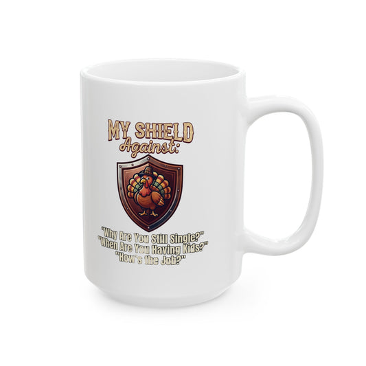 "My Thanksgiving Shield" White Ceramic Mug