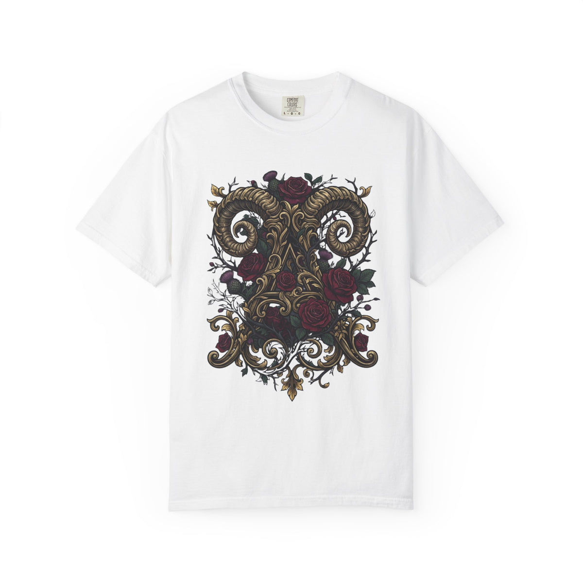 Color: White | Floral Monogram Aries Unisex Garment-Dyed Tee