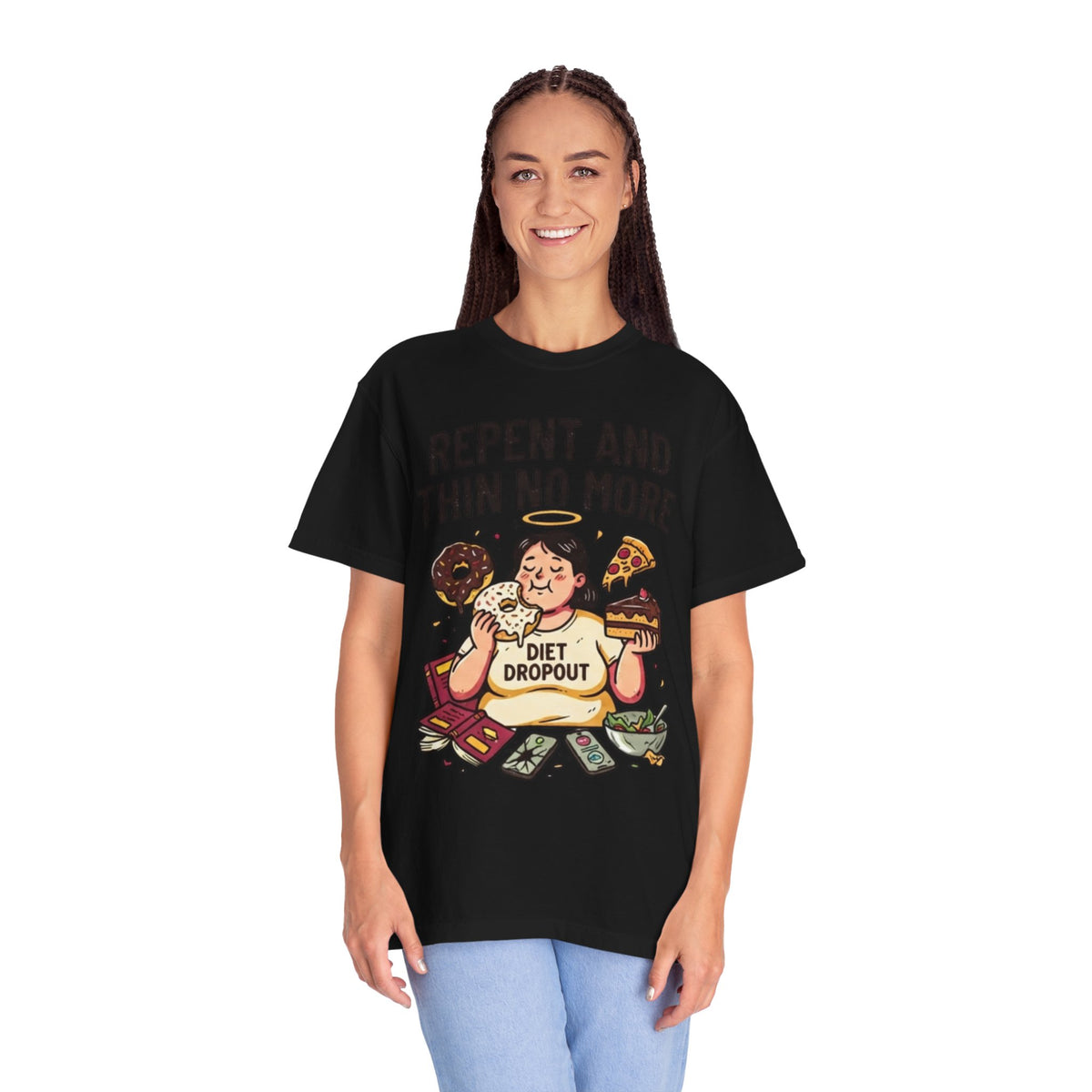 Color: Black | Repent and Thin No More Unisex Garment-Dyed Tee