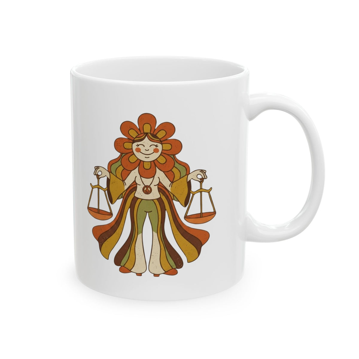 "Retro Mascot Groovy Libra" White Ceramic Mug — Graphic