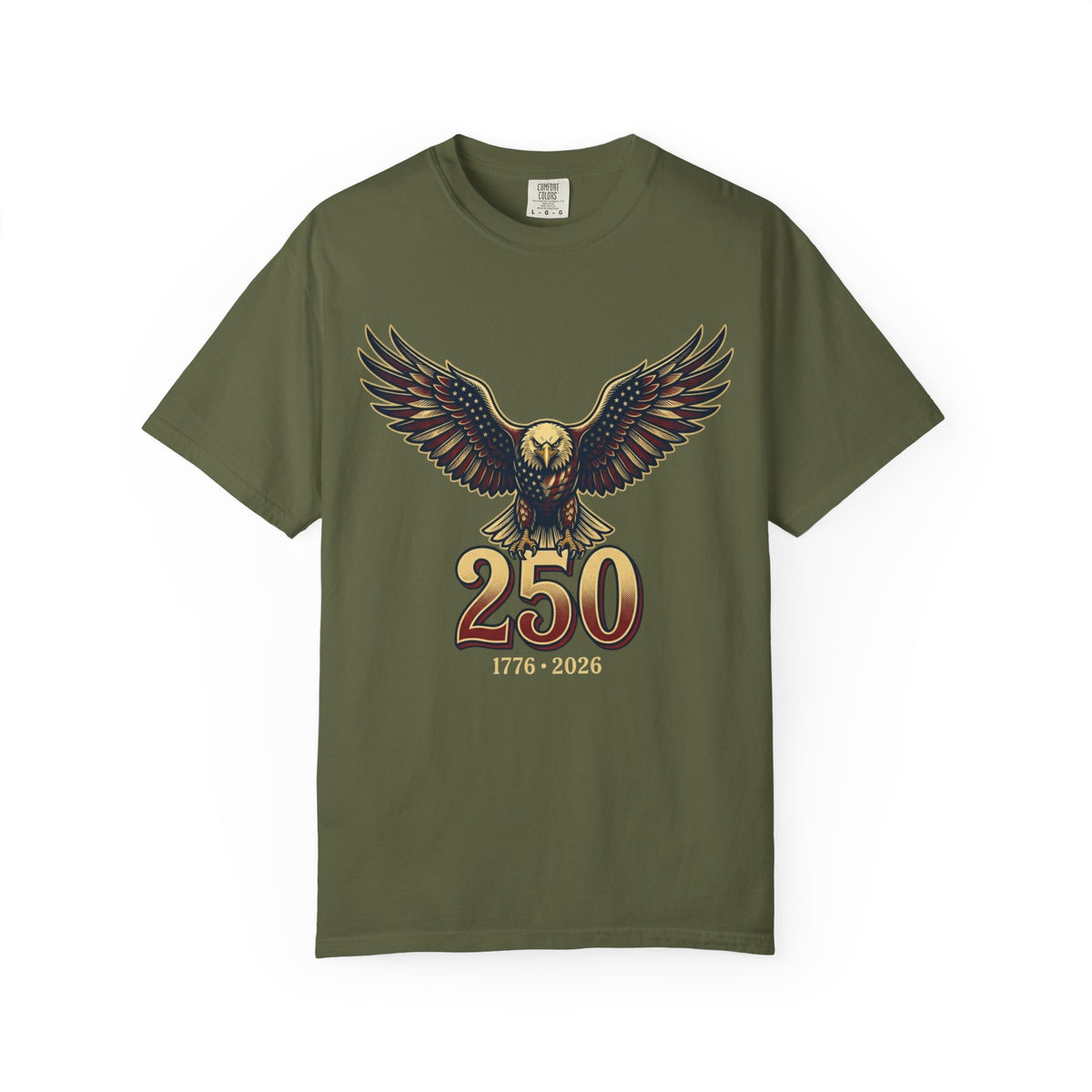 Color: Hemp | USA Eagle 250 Years Unisex Garment-Dyed Tee