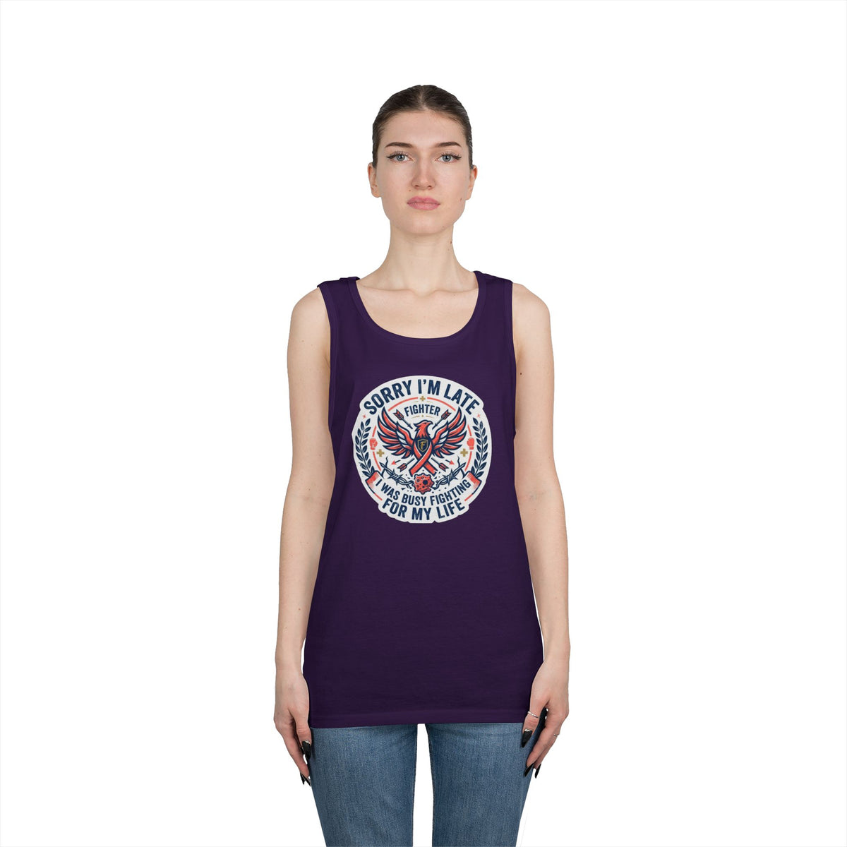 Color: Purple | Sorry I'm Late- Fighting For My Life Tank Top