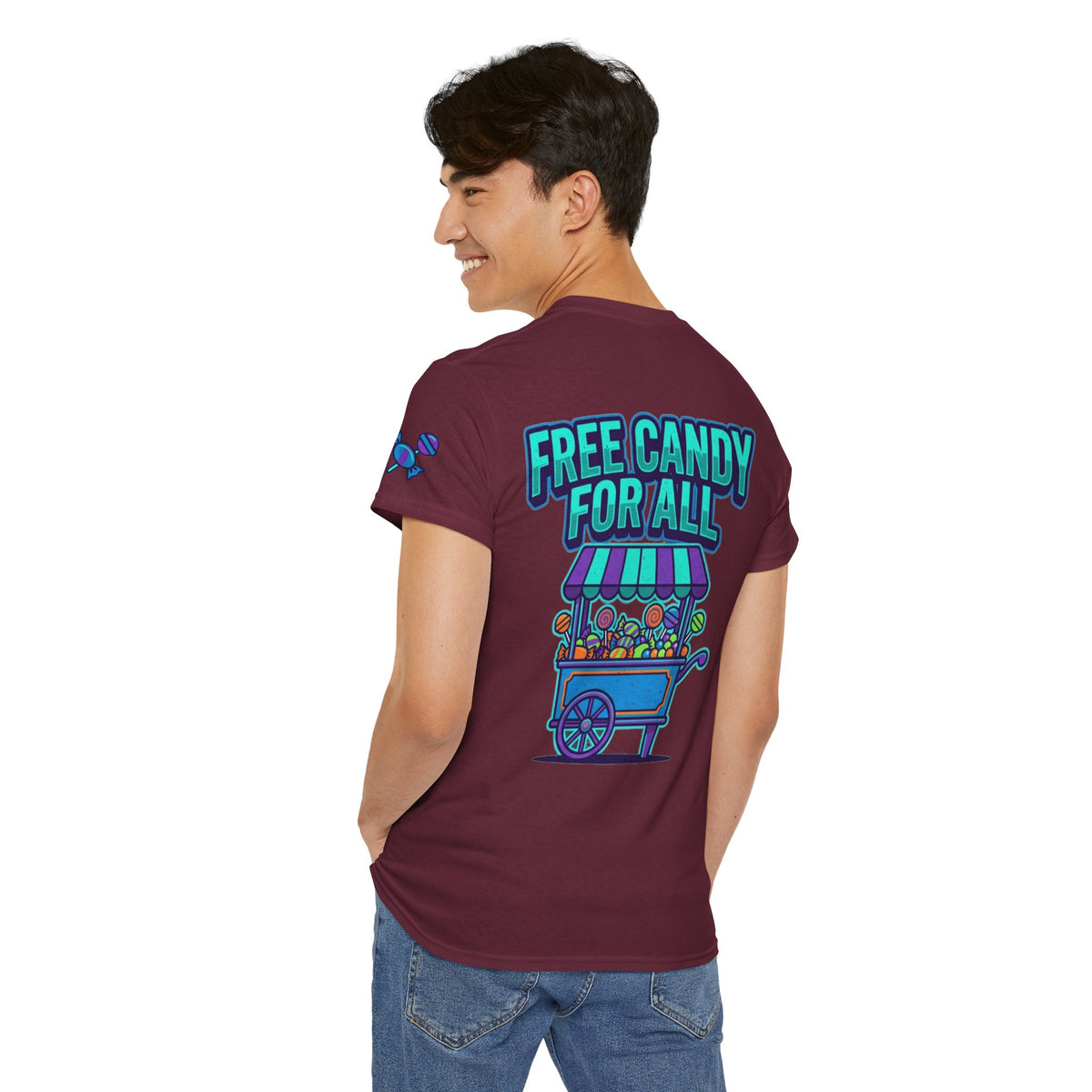 Color: Maroon | Free Candy For All Premium Graphic Tee
