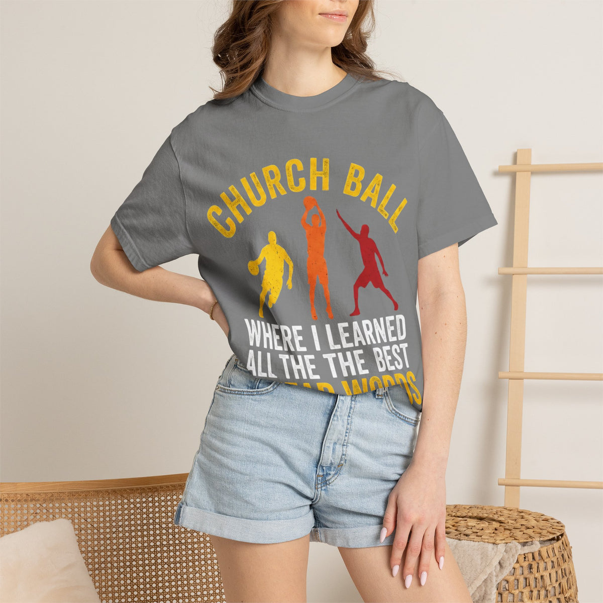 Color: Grey | Church Ball Swear Words Unisex Garment-Dyed T-shirt