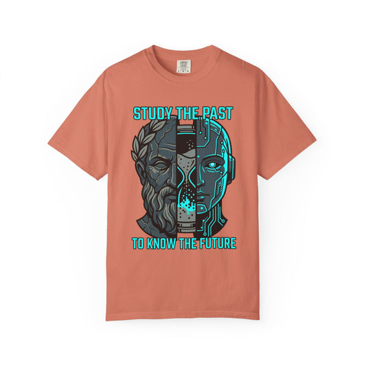 Color: Terracotta | Study the Past Know the Future Unisex Garment-Dyed Tee