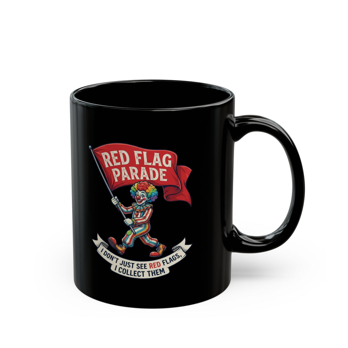 "Red Flag Parade" Black Ceramic Mug