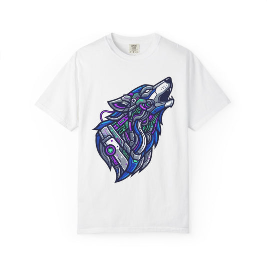 Color: White | Cyber Wolf Unisex Garment-Dyed Tee