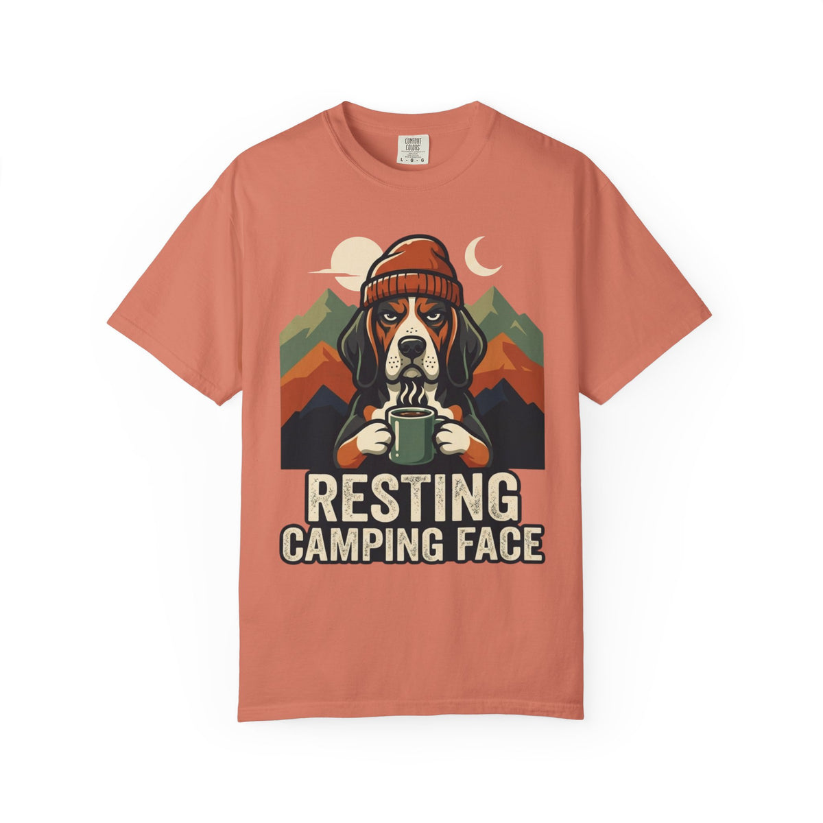 Color: Terracotta | Resting Camping Face Unisex Garment-Dyed Tee