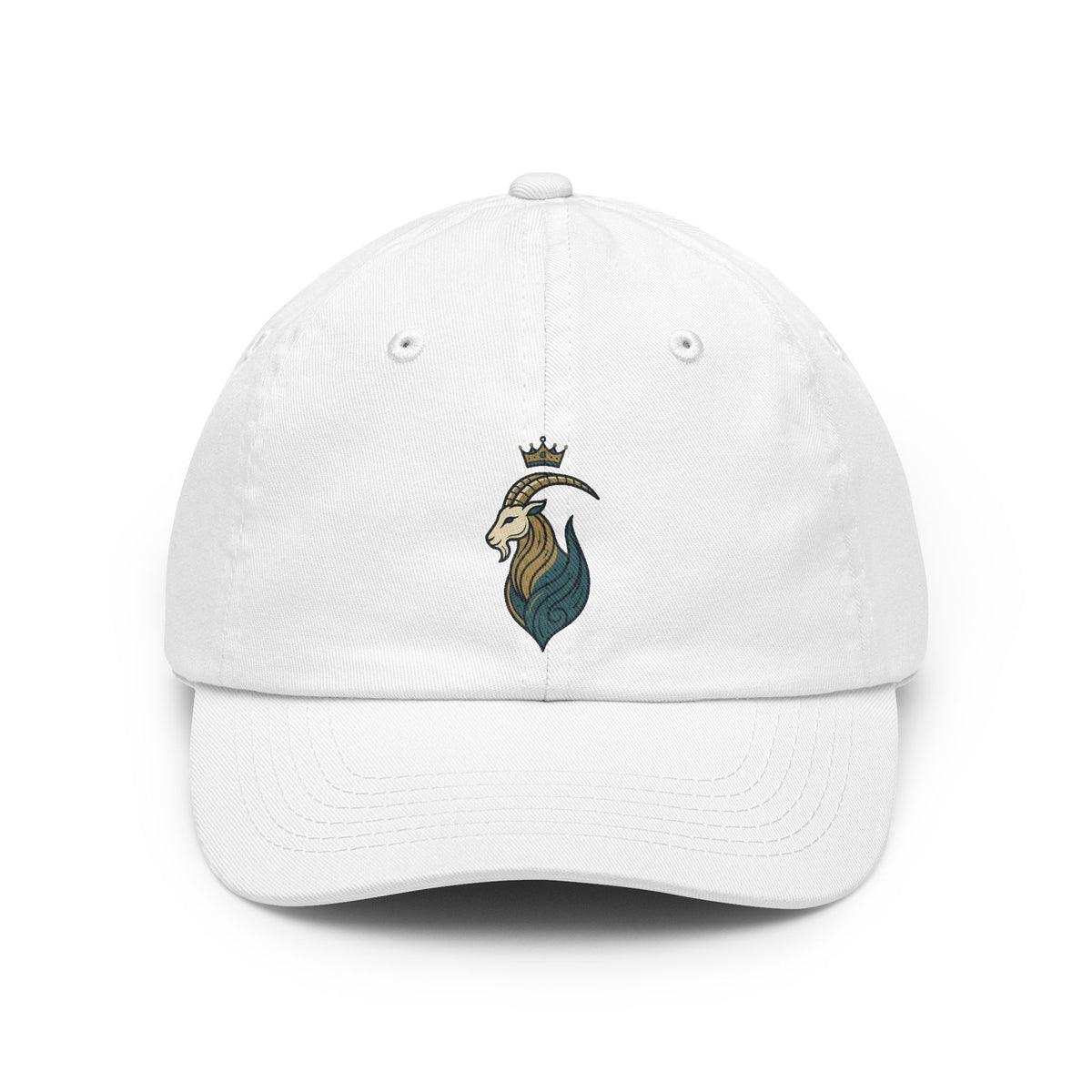 Color: White | Capricorn- The Sea-Goat Crest Dad Hat — Graphic
