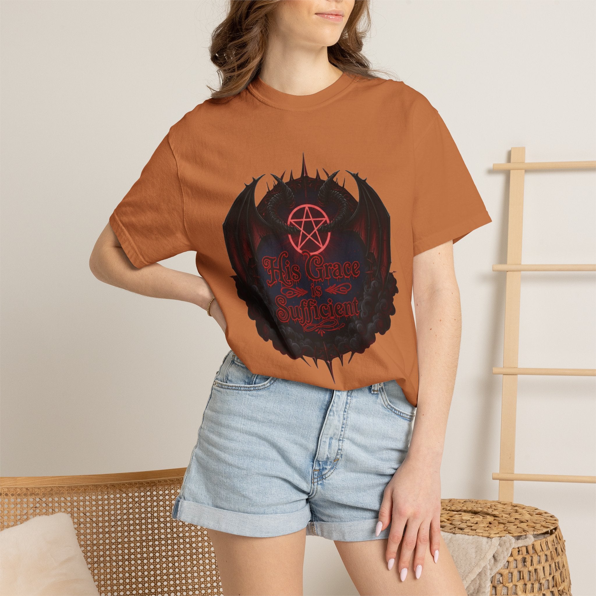 "His Grace is Sufficient Gothic T-Shirt" Unisex Garment-Dyed T-shirt