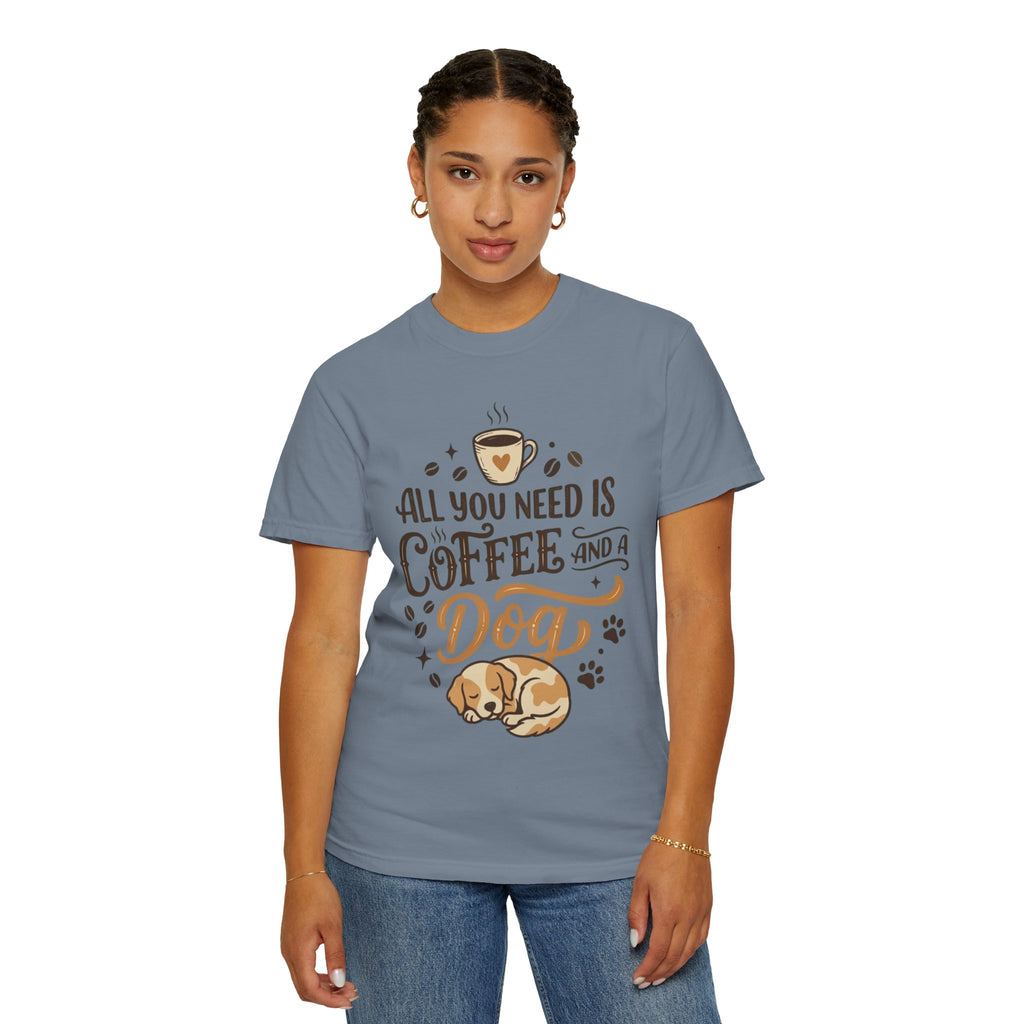 "Coffee and a Dog" Unisex Garment-Dyed Tee