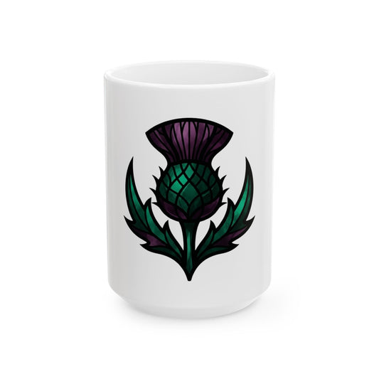 "Stained Glass Floral" White Ceramic Mug — Graphic