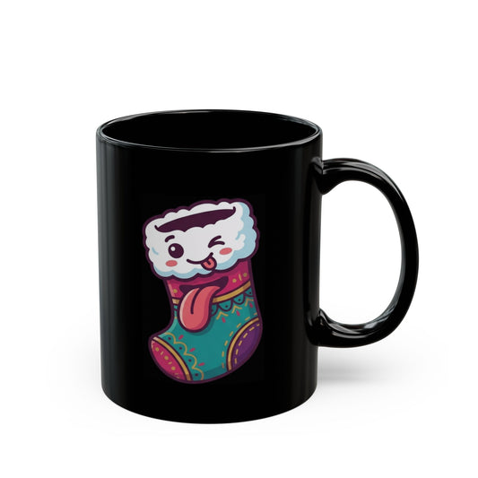 "My Stocking Is Hungry" Black Ceramic Mug — Graphic