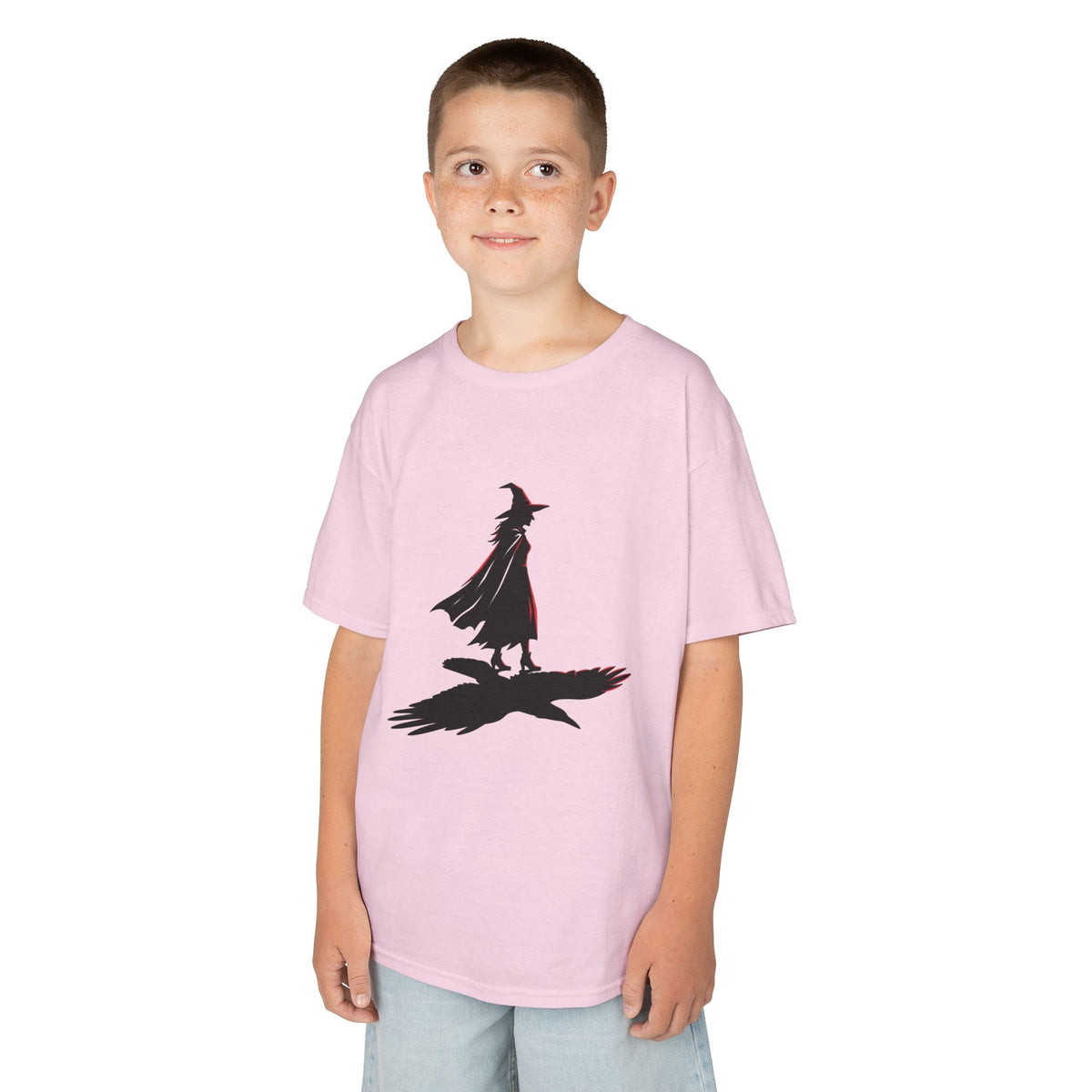 Color: Light Pink | Witch With Raven Shadow Kids Tee