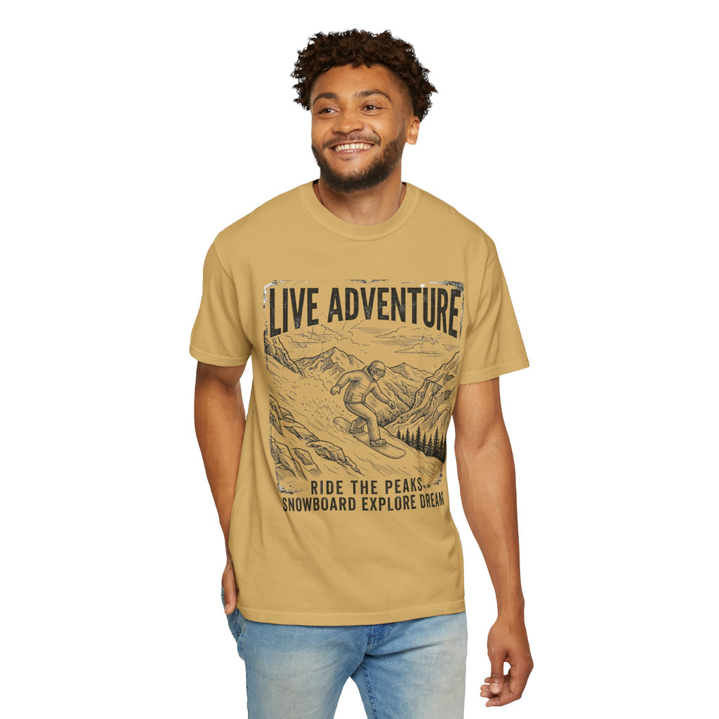 "Live Adventure - Snowboard" Unisex Garment-Dyed Tee