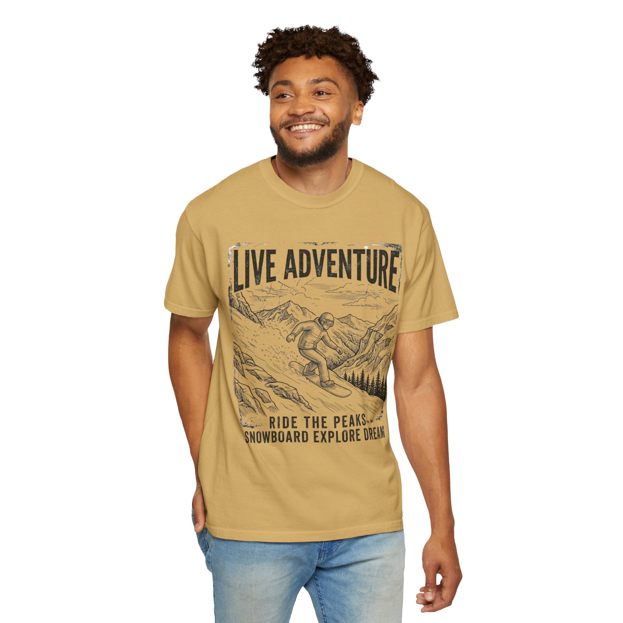 "Live Adventure - Snowboard" Unisex Garment-Dyed Tee