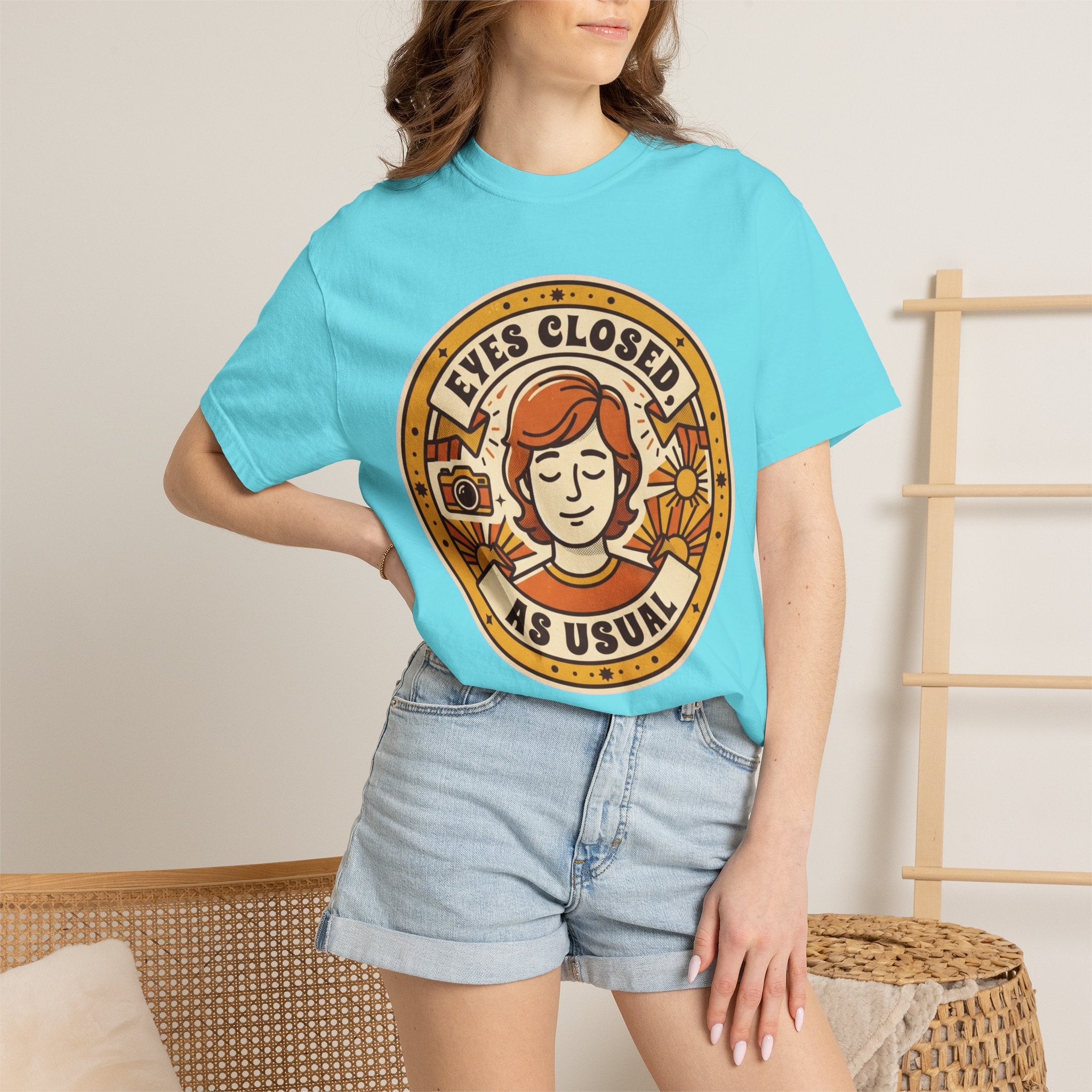 "Eyes Closed As Usual" Unisex Garment-Dyed Tee
