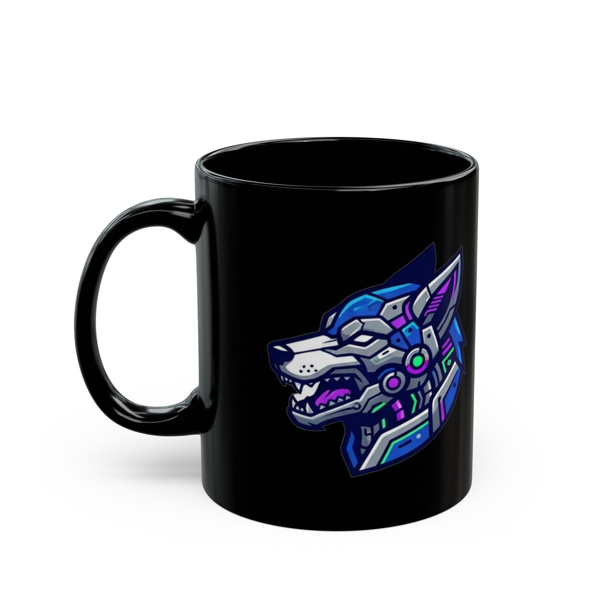 "Cyber Wolf" Black Ceramic Mug — Graphic