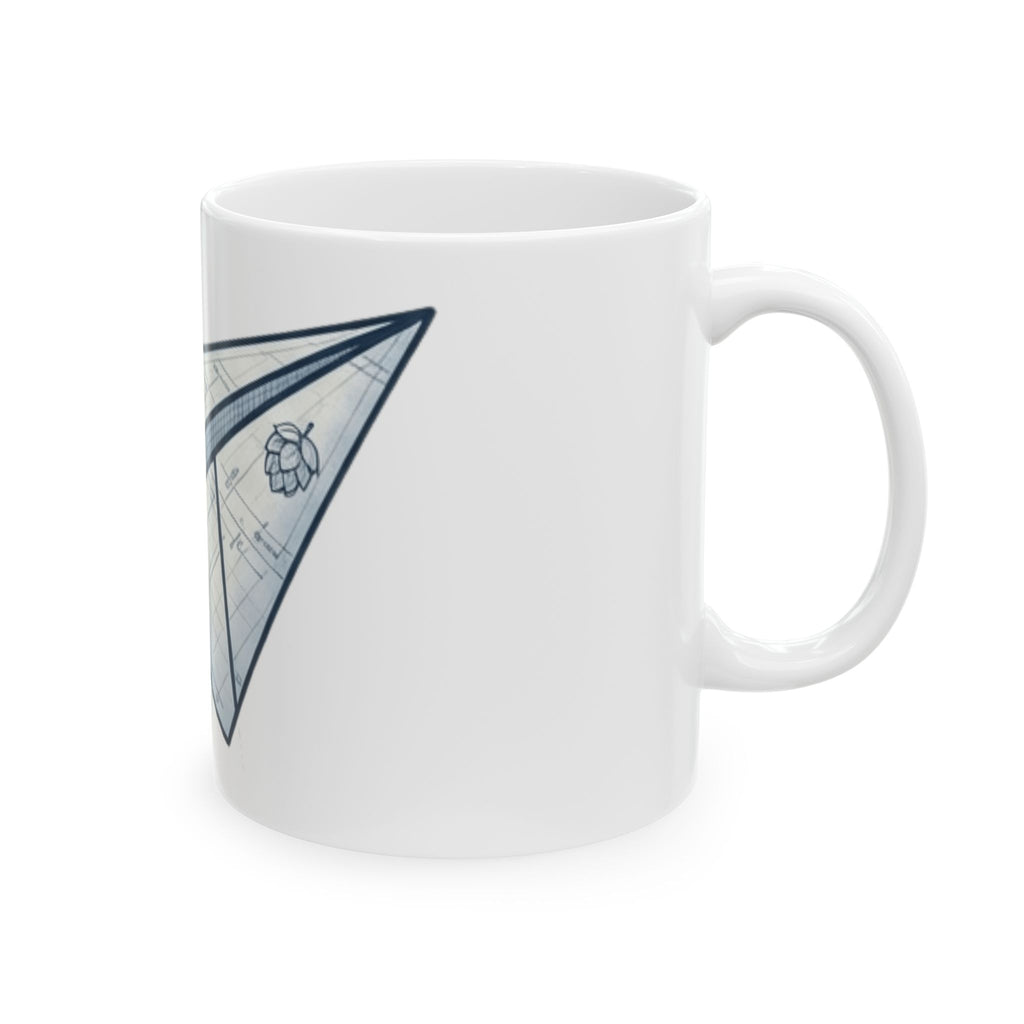 "Paper Plane Porterhouse" White Ceramic Mug — Graphic