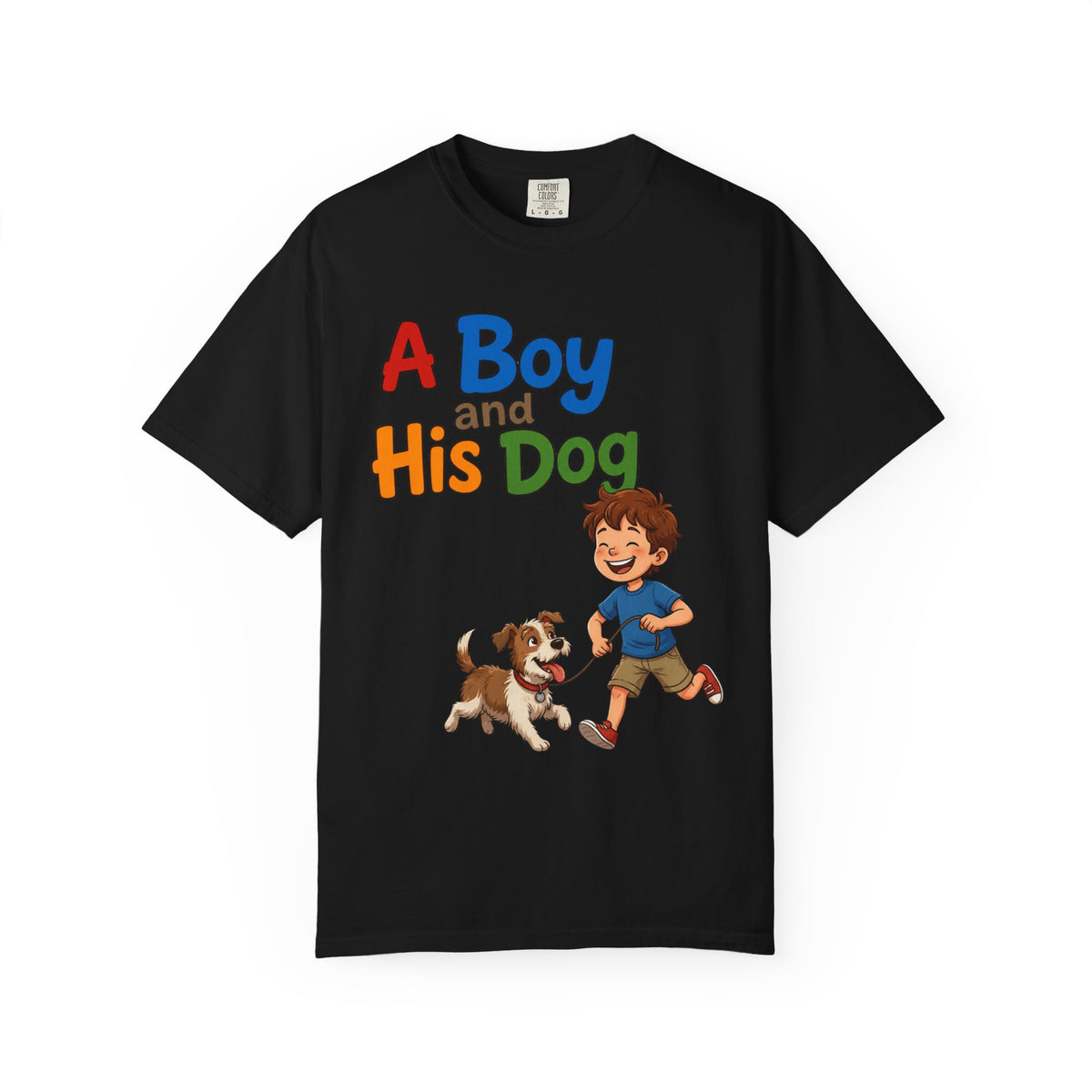 Color: Black | A Boy And His Dog Unisex Garment-Dyed Tee