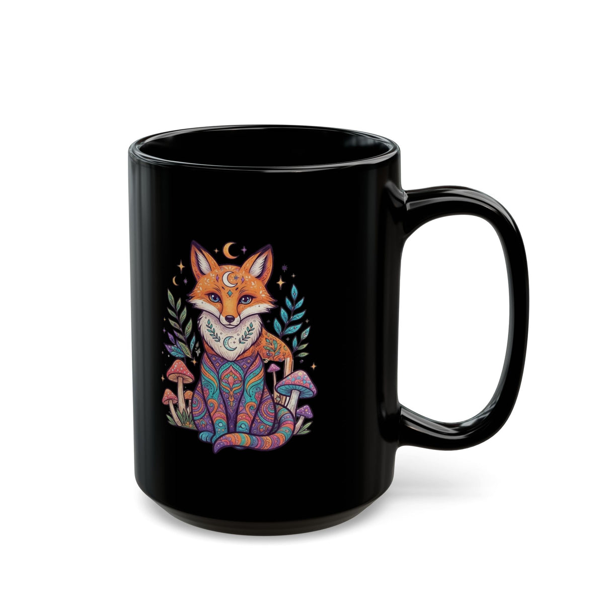 "Hippy Fox" Black Ceramic Mug