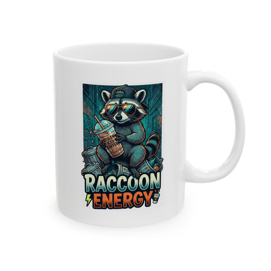 "Raccoon Energy" White Ceramic Mug