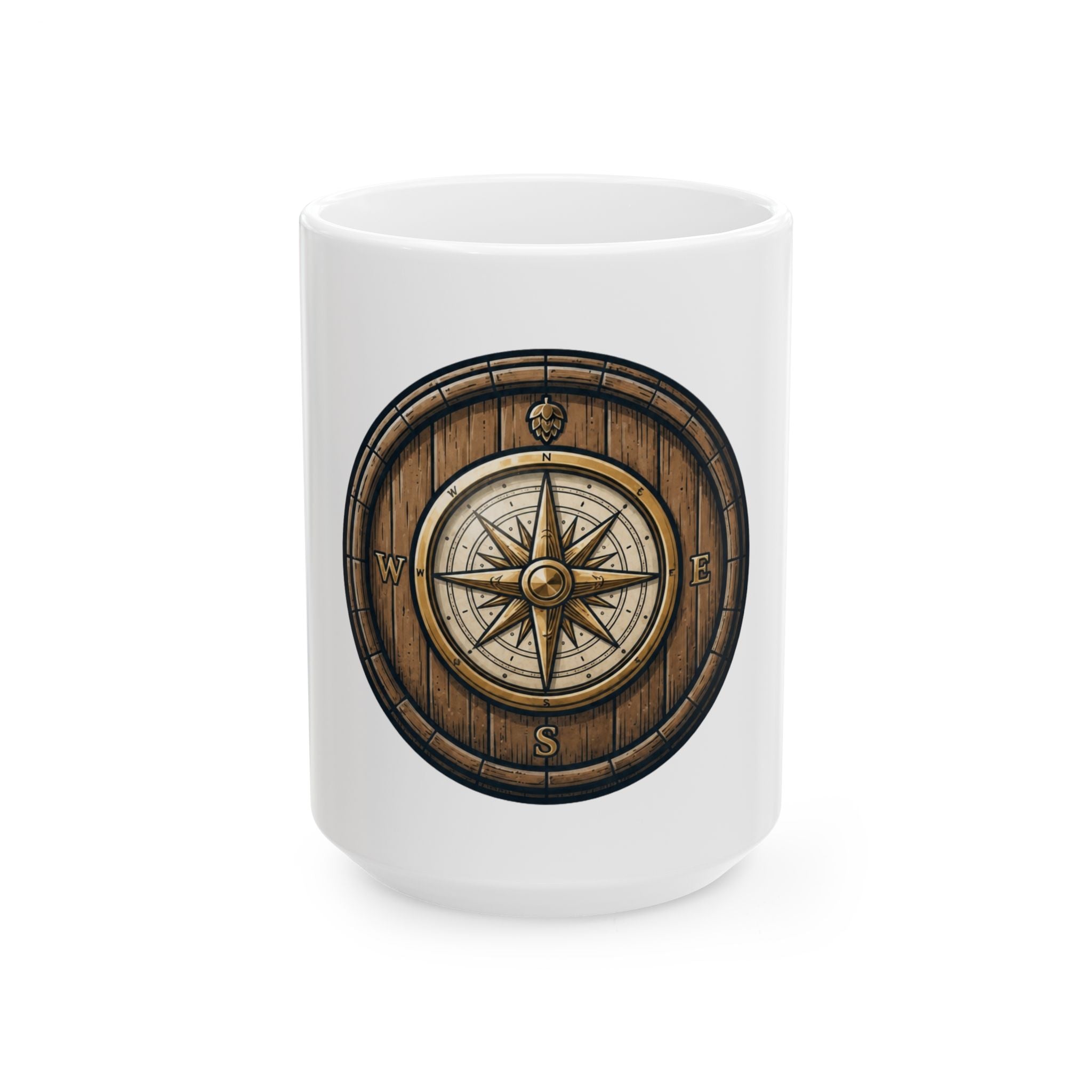 "Barrel & Compass Brewing" White Ceramic Mug — Graphic