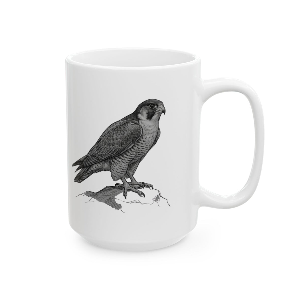 "Pencil Sketch Art Falcon" White Ceramic Mug
